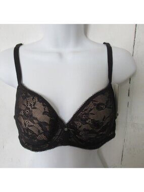 New Wacoal Bra 36B Black Lace Finesse T Shirt Underwire 853201 Padded